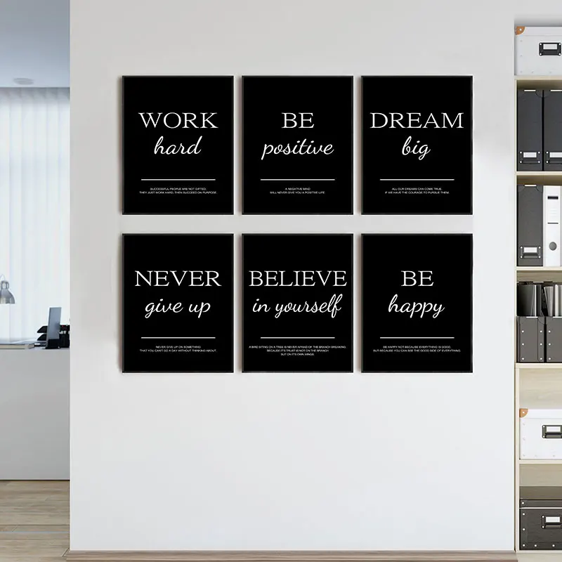 Home Office Quotes - モダンでシンプルなインスピレーションを与える引用句ダイヤモンドアート絵画プリント北欧風壁装飾ポスターリビングルームオフィスホームデコ用