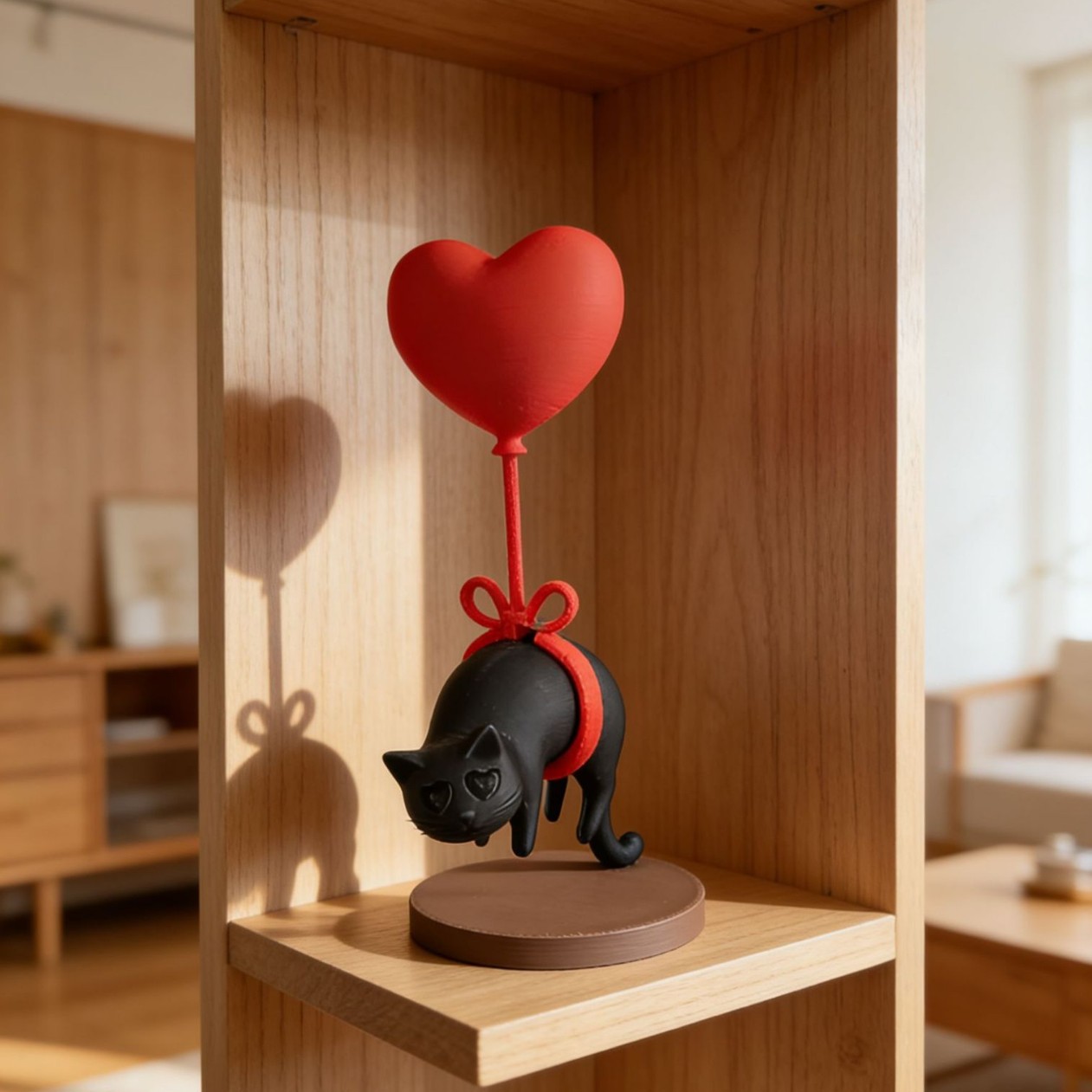 Home Office Bookshelves - フローティングキャット ハートバルーン付き 3Dプリント ロマンチックなデスクデコレーション カップル、自宅、本棚、ベッドサイド用。 キュート＆コージー