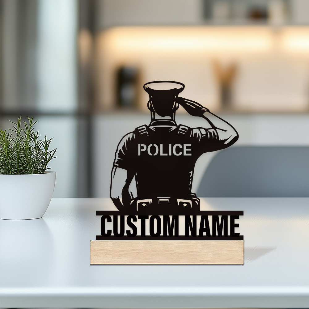 Home Office Setup - パーソナライズされた金属製警察バッジ、カスタムネームデスクネームプレート、テキスト入り法執行機関風装飾、退職祝い/オフィスギフト