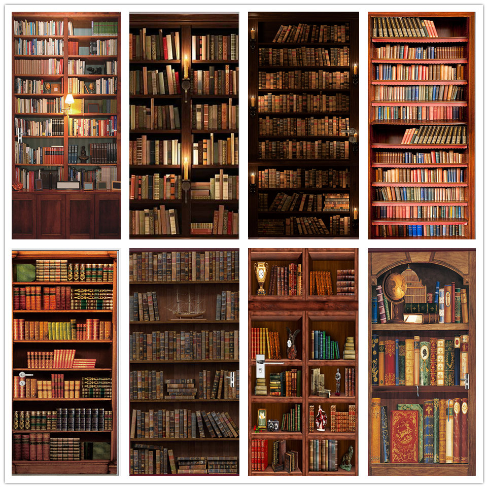 Home Office Bookshelves - 自己粘着性の3d pvcドア壁紙,室内装飾用の粘着性の壁紙