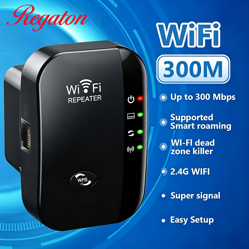 Home Office Setup - ワイヤレス300M 2.4GHz WiFiレンジエクステンダー、強力な信号増幅器、便利なセットアップ、家庭やオフィス用のネットワークブースター