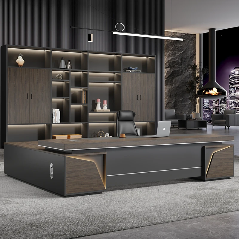 Home Office L Shaped Desk - ホームファニチャー収納 L字型エグゼクティブデスク シェルフ コンピューター ボス オフィス