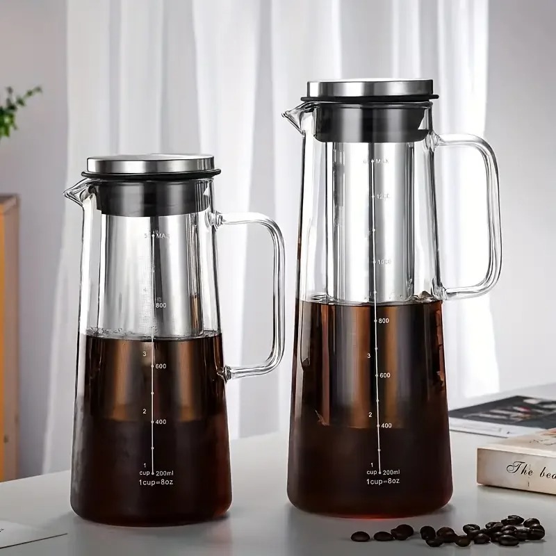 Home Office Moka - ガラス製コールドブリューコーヒーメーカーポット、取り外し可能なステンレス鋼フィルター付き、アイスコーヒー、コールドブリューティー、ジュース、家庭、オフィス、キッチン用