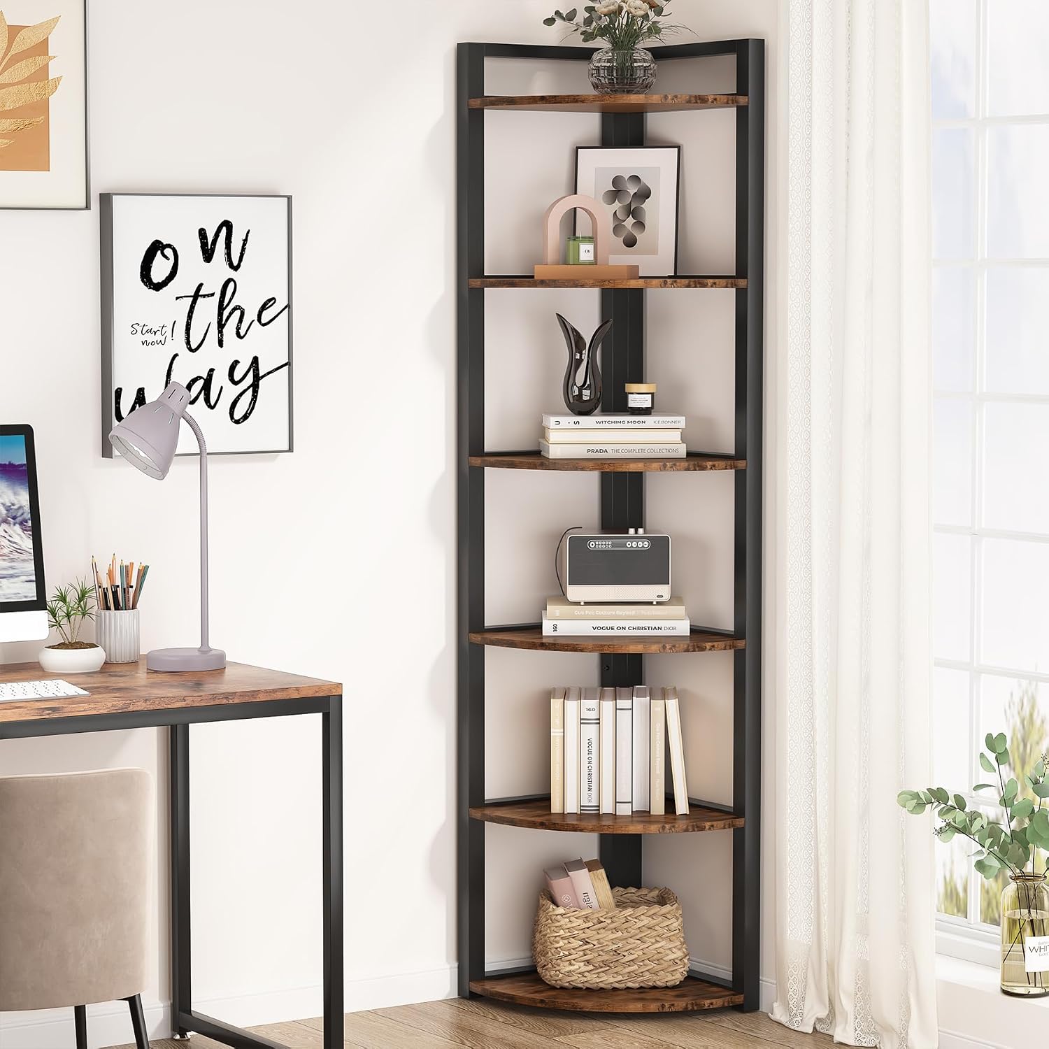 Tribesigns 6段コーナーシェルフ、高さ70.9イン - Home Office Bookshelves のレビューと価格