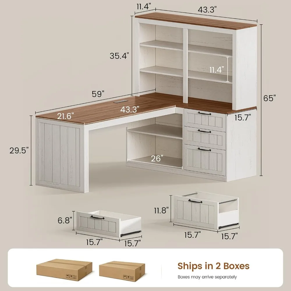 SEDETA ファームハウス L字型コンピューターデスク、5 - Home Office L Shaped Desk のレビューと価格