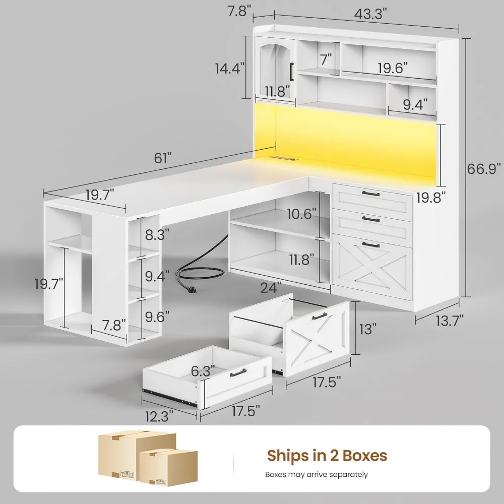 SEDETA ファームハウス L 字型オフィスデスク 引き出 - Home Office L Shaped Desk のレビューと価格
