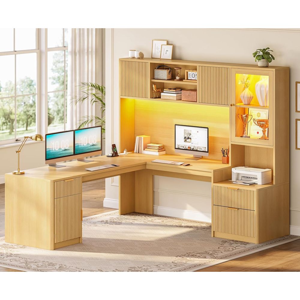 67 x 65 L字型デスク（RGB LED、電源コンセント - Home Office L Shaped Desk のレビューと価格