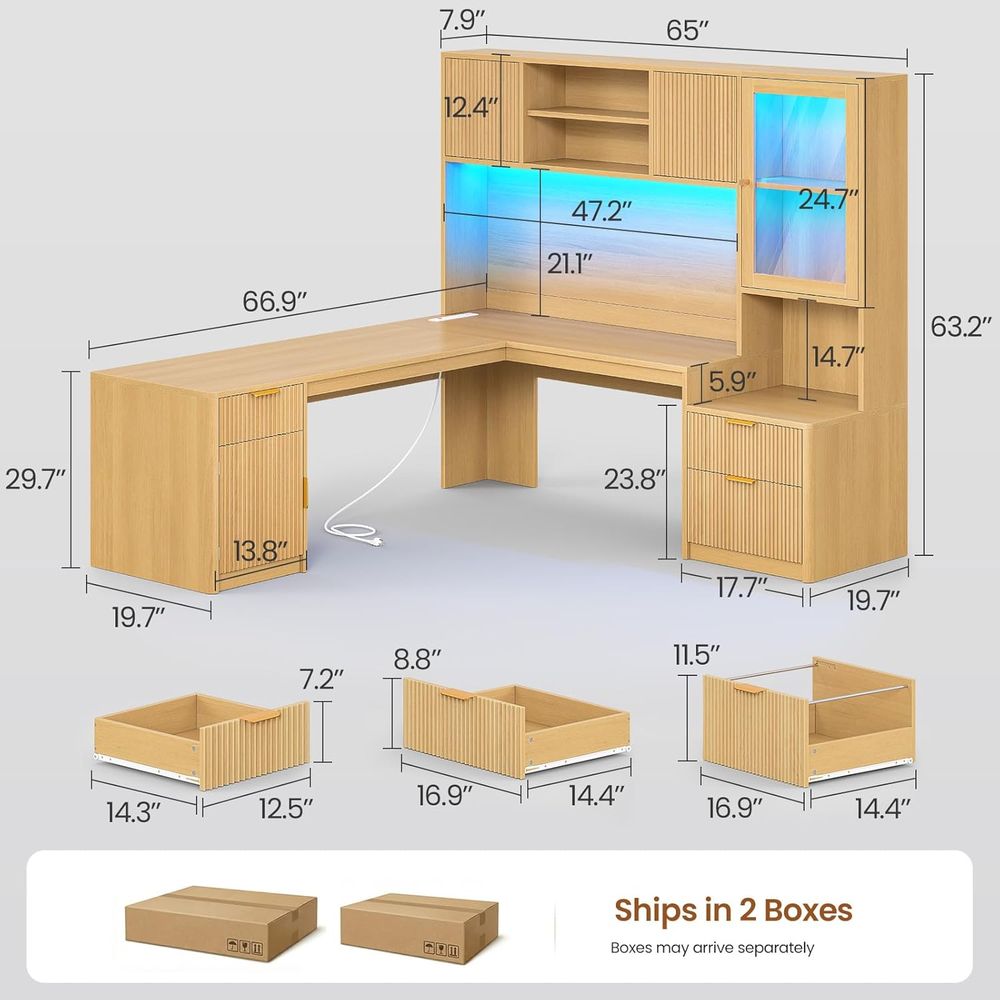67 x 65 L字型デスク（RGB LED、電源コンセント - Home Office L Shaped Desk のレビューと価格