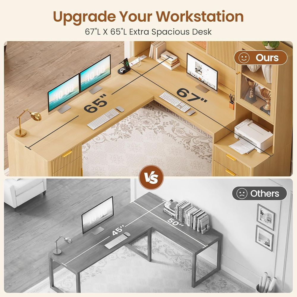 67 x 65 L字型デスク（RGB LED、電源コンセント - Home Office L Shaped Desk のレビューと価格