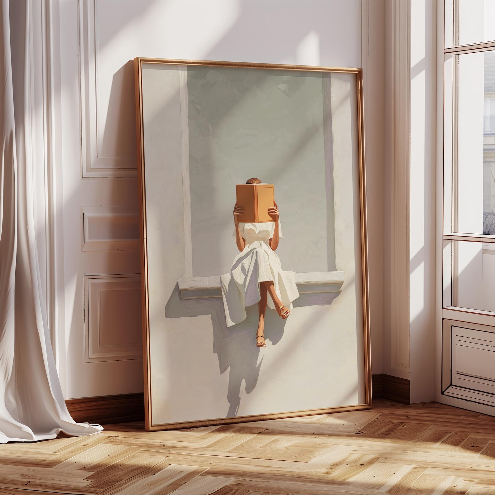 モダンな抽象的な女性が読書をしているキャンバスウォールアート - Home Office Minimalist のレビューと価格