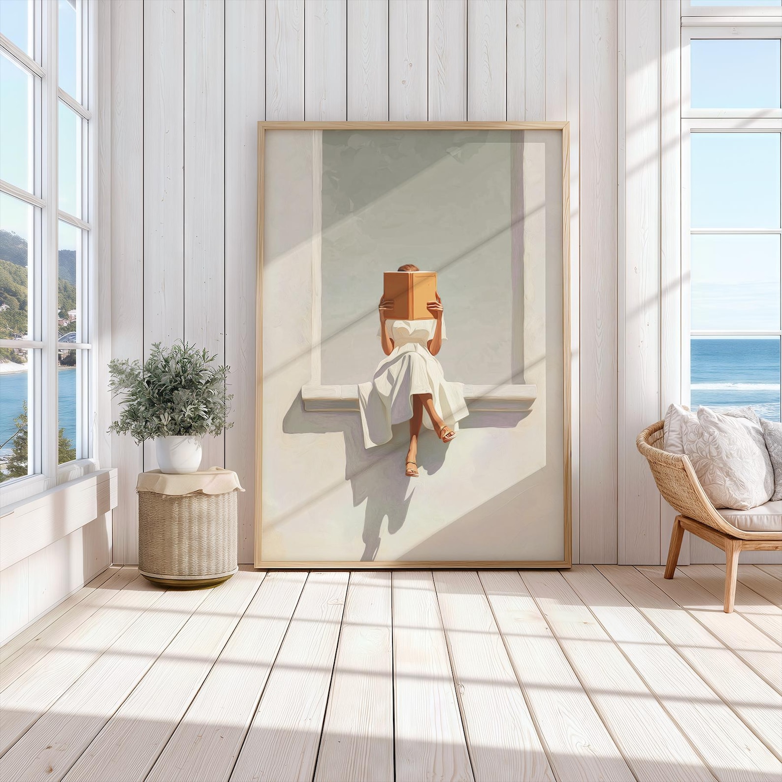 モダンな抽象的な女性が読書をしているキャンバスウォールアート - Home Office Minimalist のレビューと価格