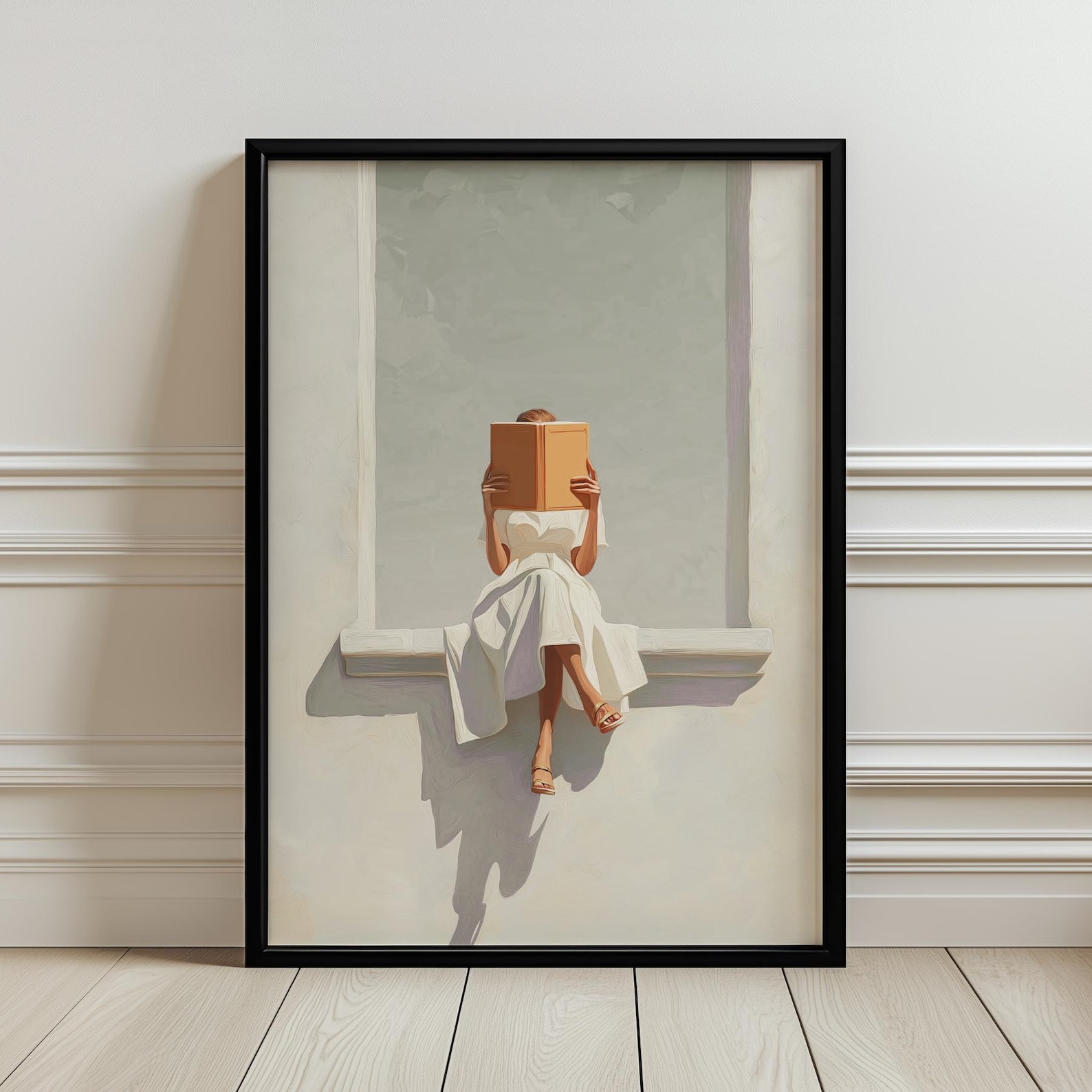 モダンな抽象的な女性が読書をしているキャンバスウォールアート - Home Office Minimalist のレビューと価格