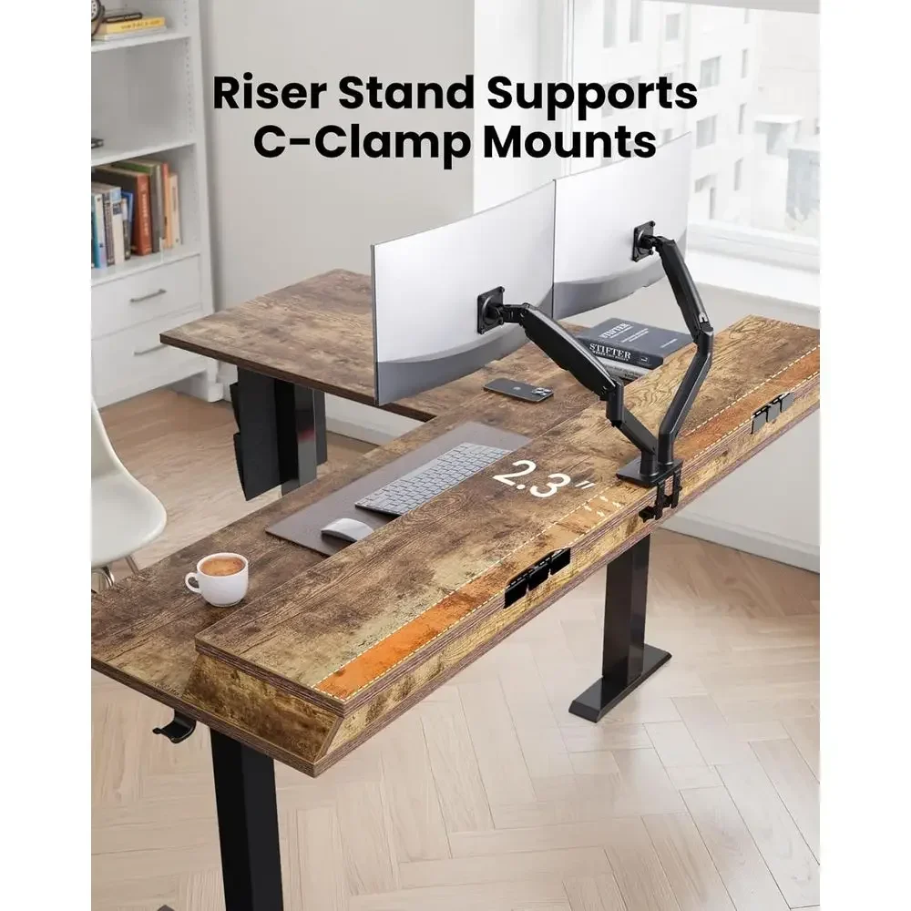 ヴィンテージブラウンL字型電動スタンディングデスク、63段階 - Home Office L Shaped Desk のレビューと価格