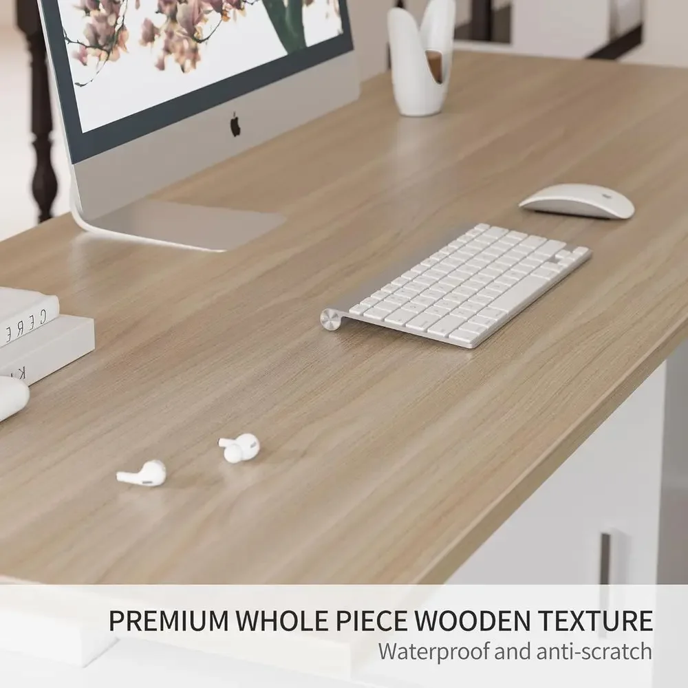 63インチL字型スタンディングデスク、3段引き出しキャビネッ - Home Office L Shaped Desk のレビューと価格
