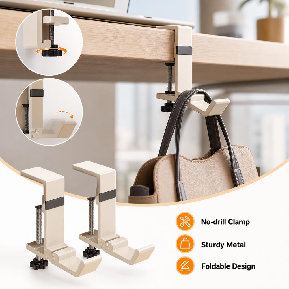ドリル不要の折りたたみ式デスクフック、バッグハンガーフック、 - Home Office Desk Ideas のレビューと価格