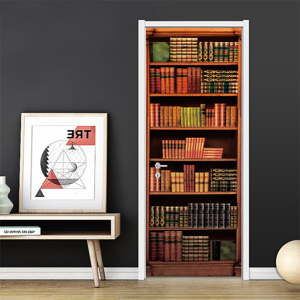自己粘着性の3d pvcドア壁紙,室内装飾用の粘着性の壁紙 - Home Office Bookshelves のレビューと価格