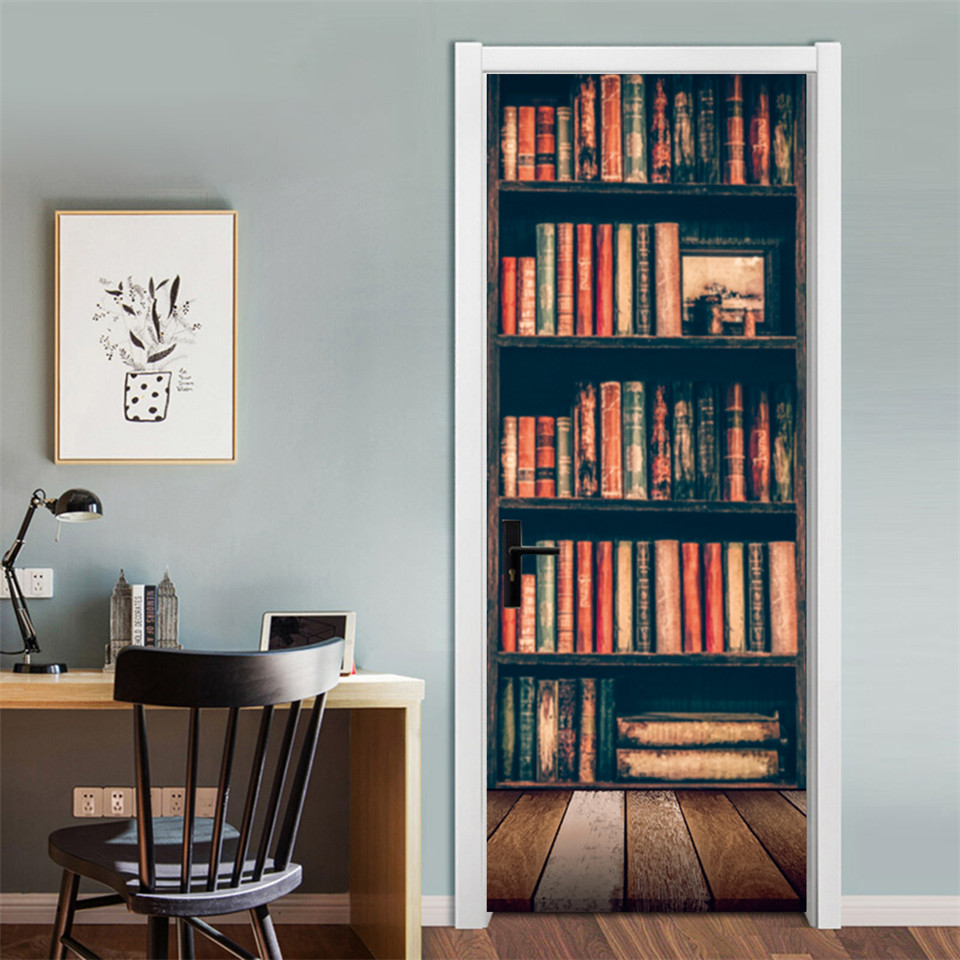 自己粘着性の3d pvcドア壁紙,室内装飾用の粘着性の壁紙 - Home Office Bookshelves のレビューと価格