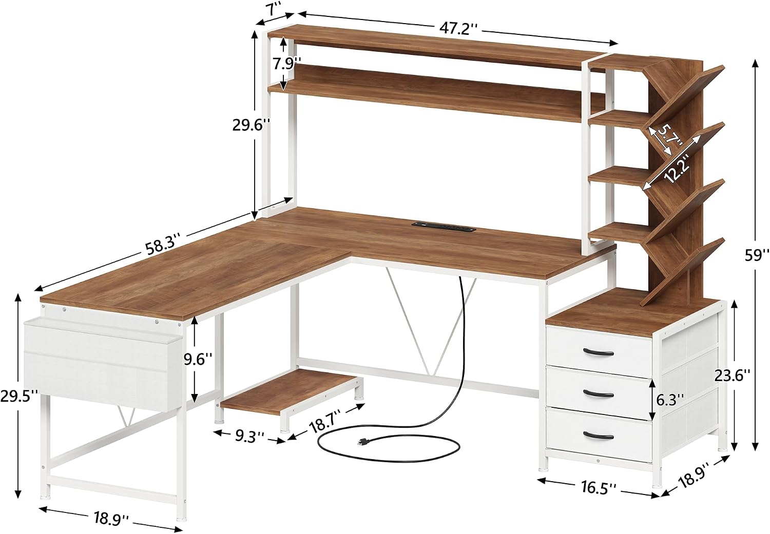63インチ L字型デスク（本棚、引き出し、上段棚付き）ホーム - Home Office Bookshelves のレビューと価格
