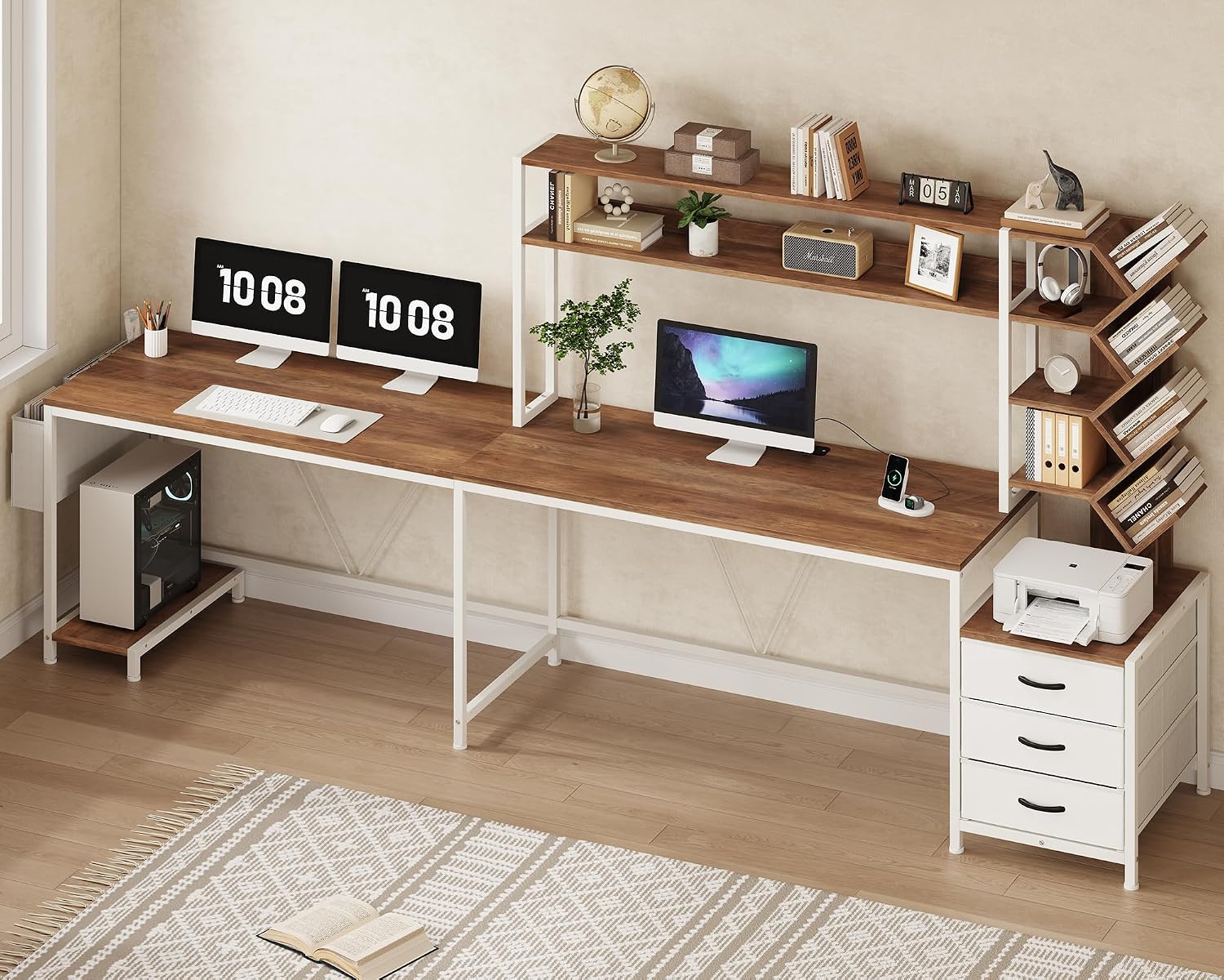 63インチ L字型デスク（本棚、引き出し、上段棚付き）ホーム - Home Office Bookshelves のレビューと価格