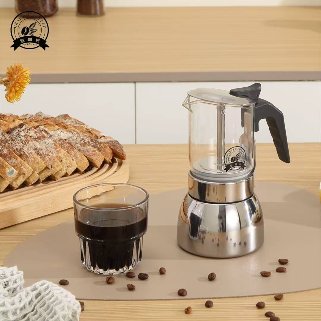 4/6 シースルー モカ ポット: 高ホウケイ酸ガラスボディ - Home Office Moka のレビューと価格