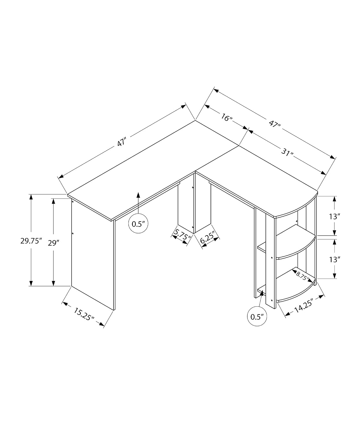 L字型コーナーデスク収納棚 48インチ ホームオフィス ノー - Home Office L Shaped Desk のレビューと価格